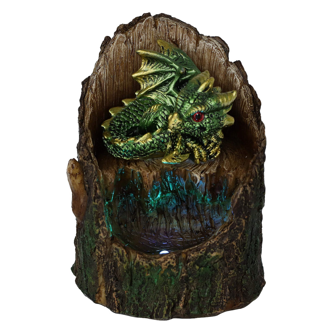 Arboreal Hatchling Green Dragon in Tree Trunk Light Up Figurine 10.8cm
