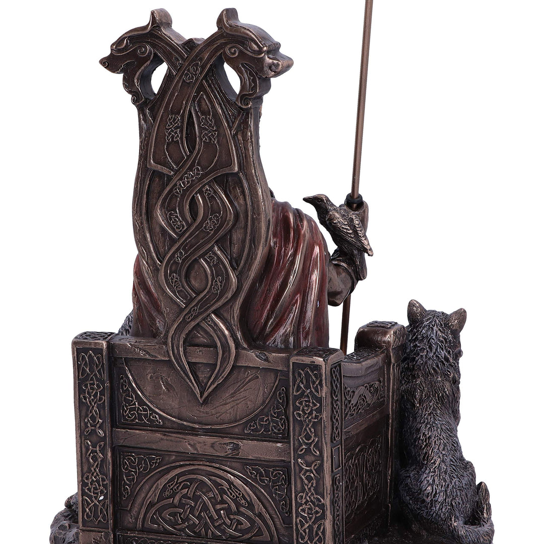Bronze Odin All Father Wolves and Throne Figurine 22cm