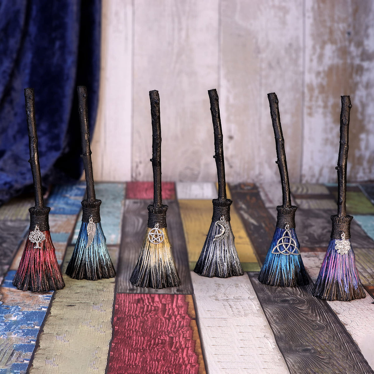 Set of Six Positivity Broomsticks with Silver Charms Positive Energy 20cm 7