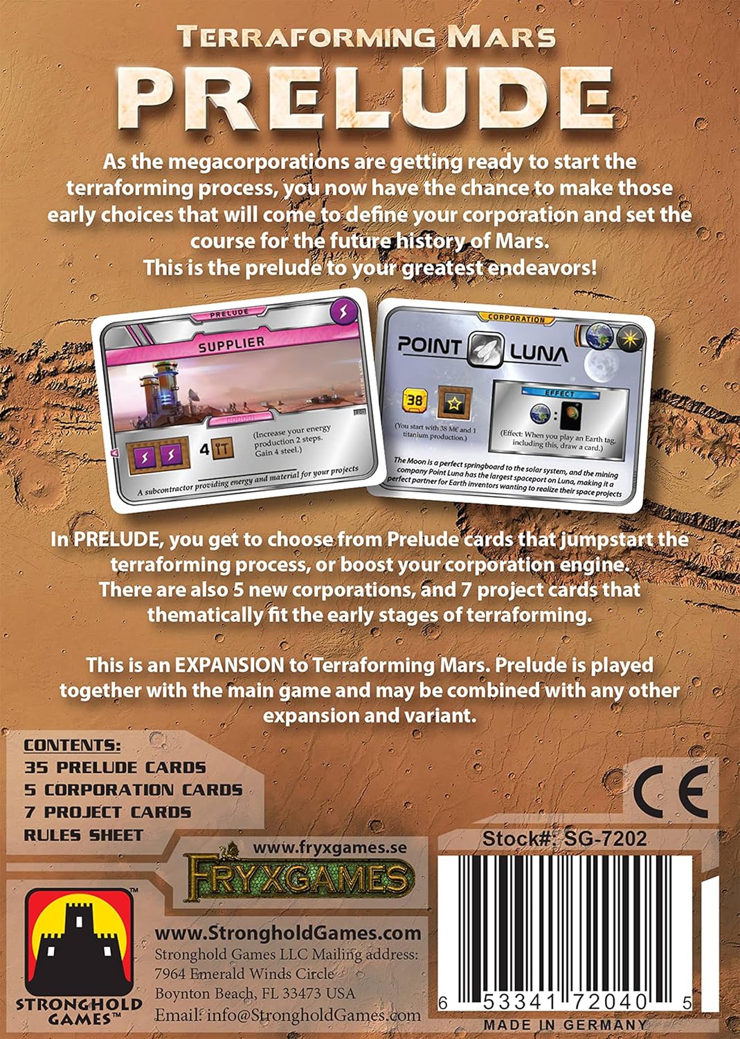 Terraforming Mars Prelude Board Game Expansion