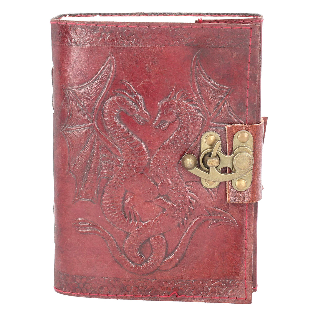 Lockable Double Dragon Leather Embossed Journal