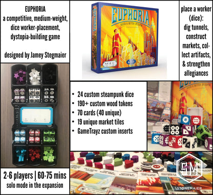 Stonemaier Games: Euphoria: Build a Better Dystopia (Base Game) | Competitive Dice Worker Placement Strategy Board Game | for Adults and Family | 2-6 Players, 60 Mins, Ages 14+ 9