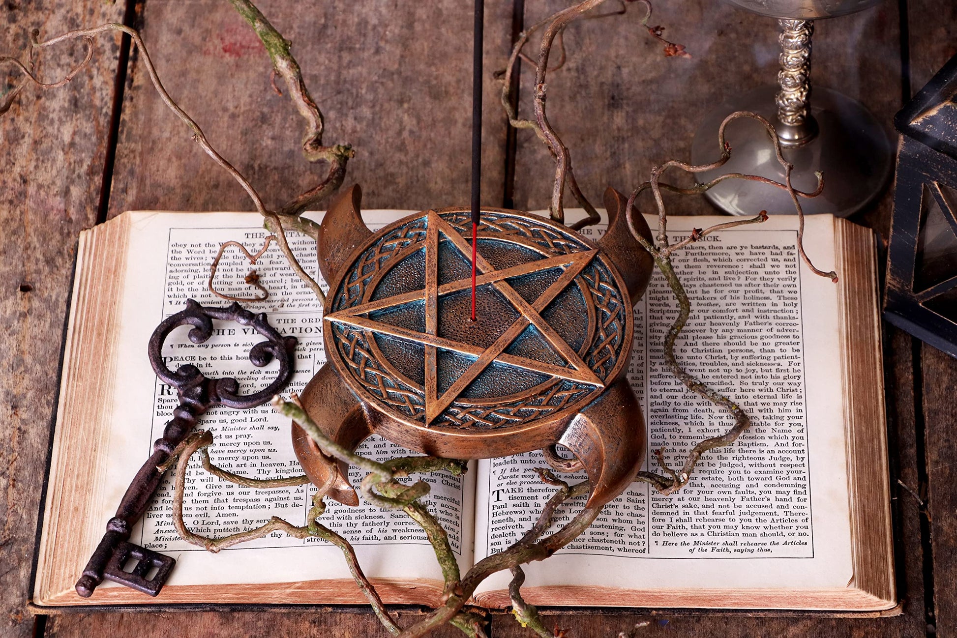 Bronze Triple Moon Pentacle Incense Burner 15.5cm 7