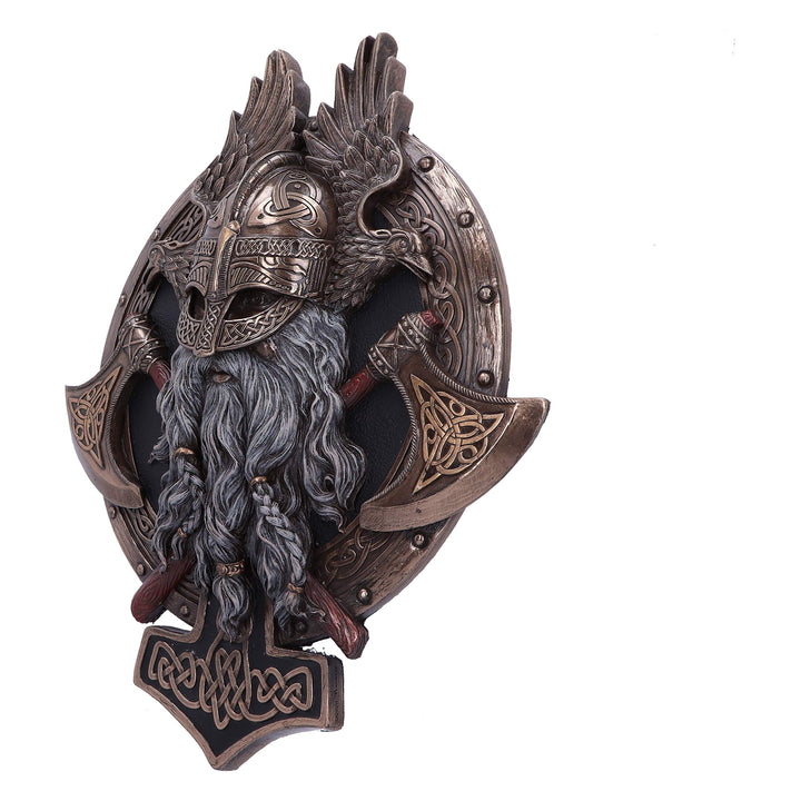 Bronze For Valhalla Viking Axe Hammer Raven Wall Plaque 27cm