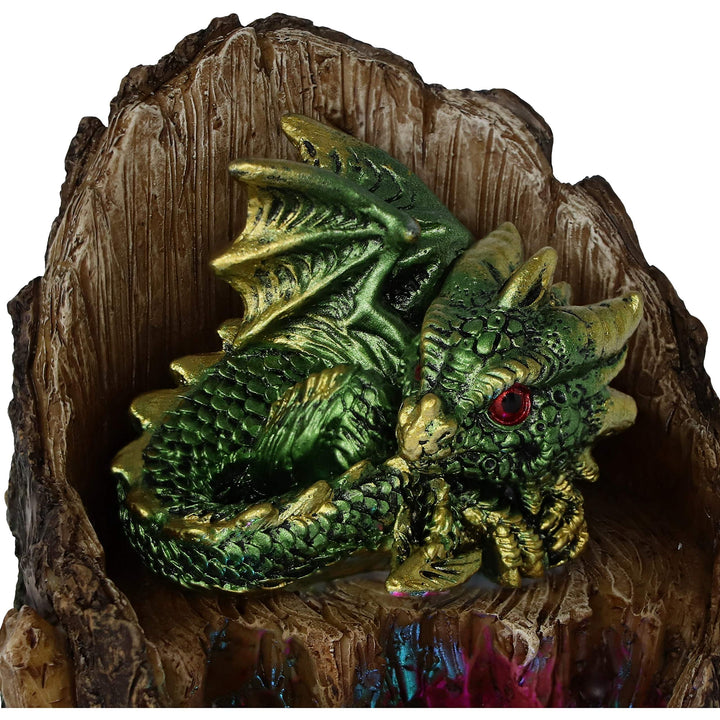 Arboreal Hatchling Green Dragon in Tree Trunk Light Up Figurine 10.8cm