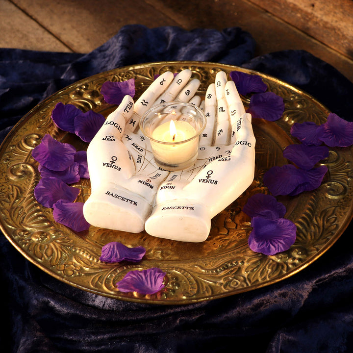 Palmists Guide White Chiromancy Hands Candle Holder 22.3cm