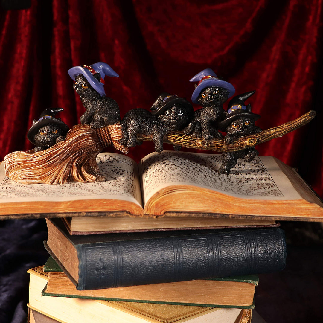 Purrfect Broomstick Witches Familiar Black Cats and Figurine 27.5cm