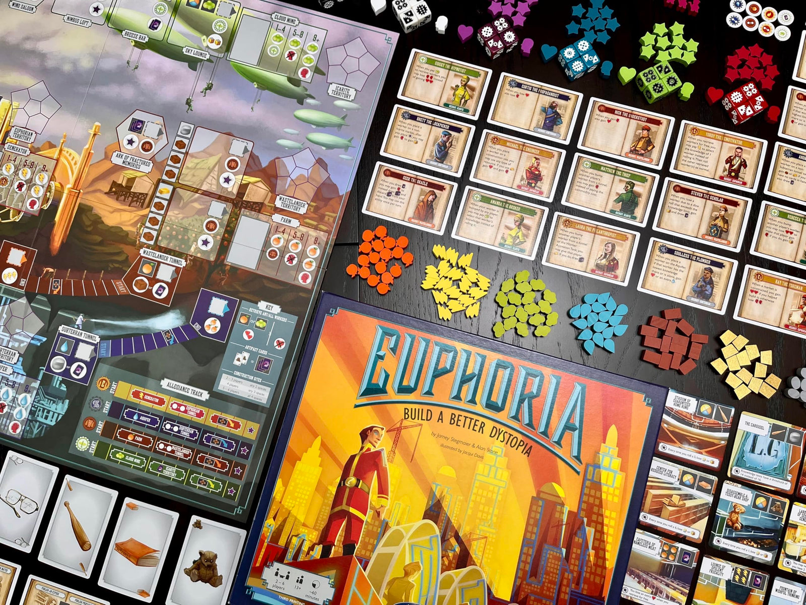 Stonemaier Games: Euphoria: Build a Better Dystopia (Base Game) | Competitive Dice Worker Placement Strategy Board Game | for Adults and Family | 2-6 Players, 60 Mins, Ages 14+ 2