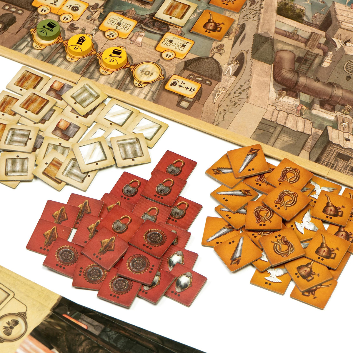 Mindclash Games Trickerion - Legends of Illusion Base Game | Victorian Steampunk Worker Placement Game for 2-4 Players | 48 Unique Trick Cards & Action Selection Mechanics 4
