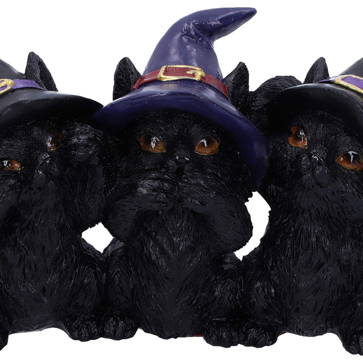 Three Wise Black Cats See No Hear Speak Evil Familiar Figurine 11.5cm