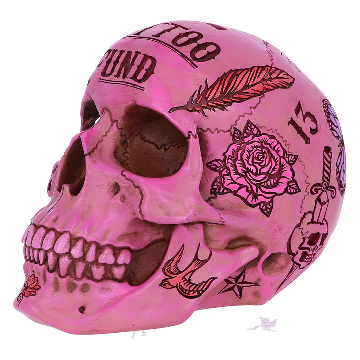 Pink Traditional Tribal Tattoo Fund Skull Money Box