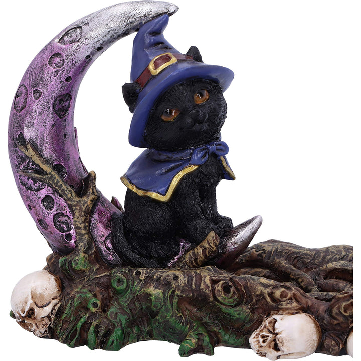 Grimalkin Witches Familiar Black Cat and Crescent Moon Incense Burner 29cm