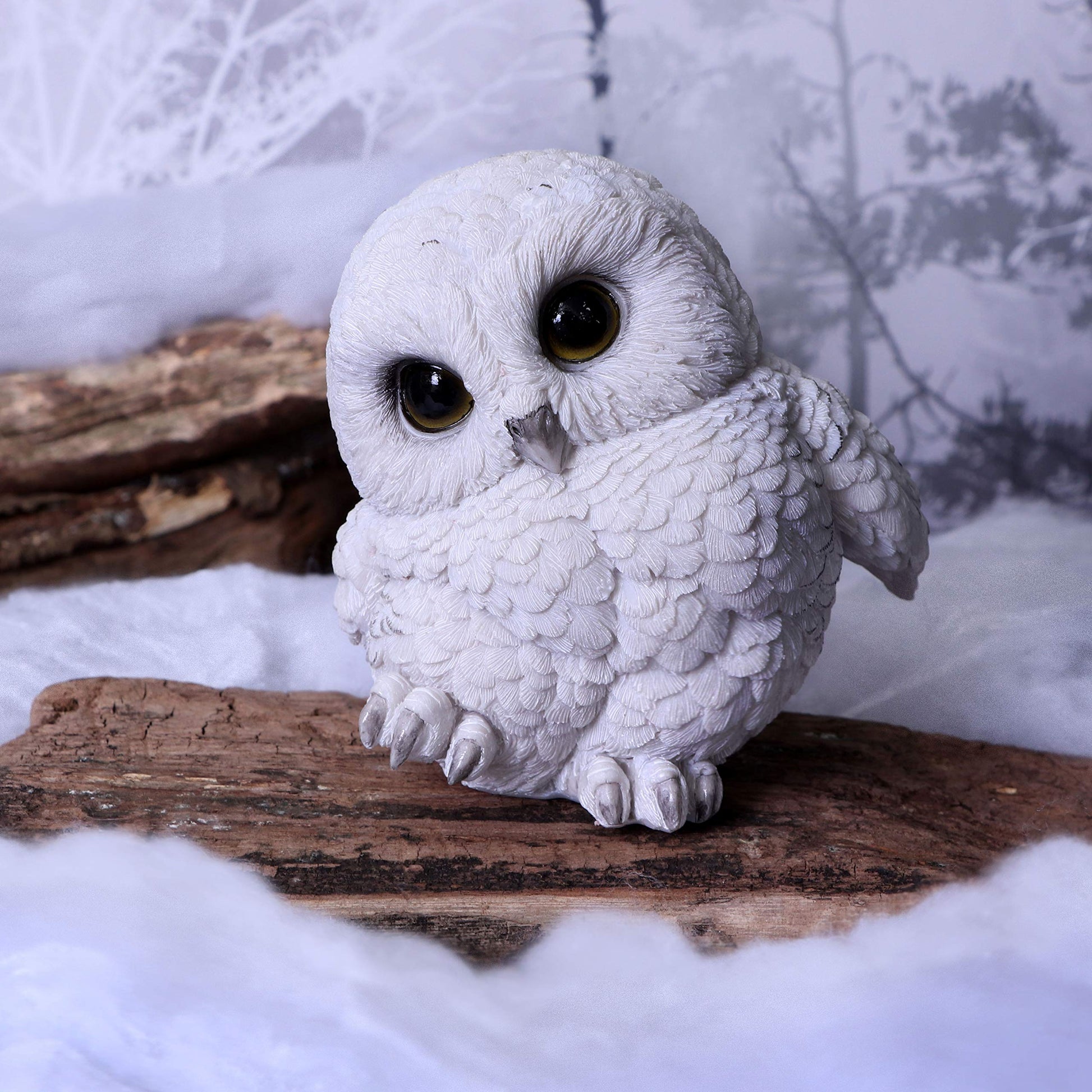 Feathers Cute Round Snowy Owl Figurine 12.5cm White Resin Statue 7