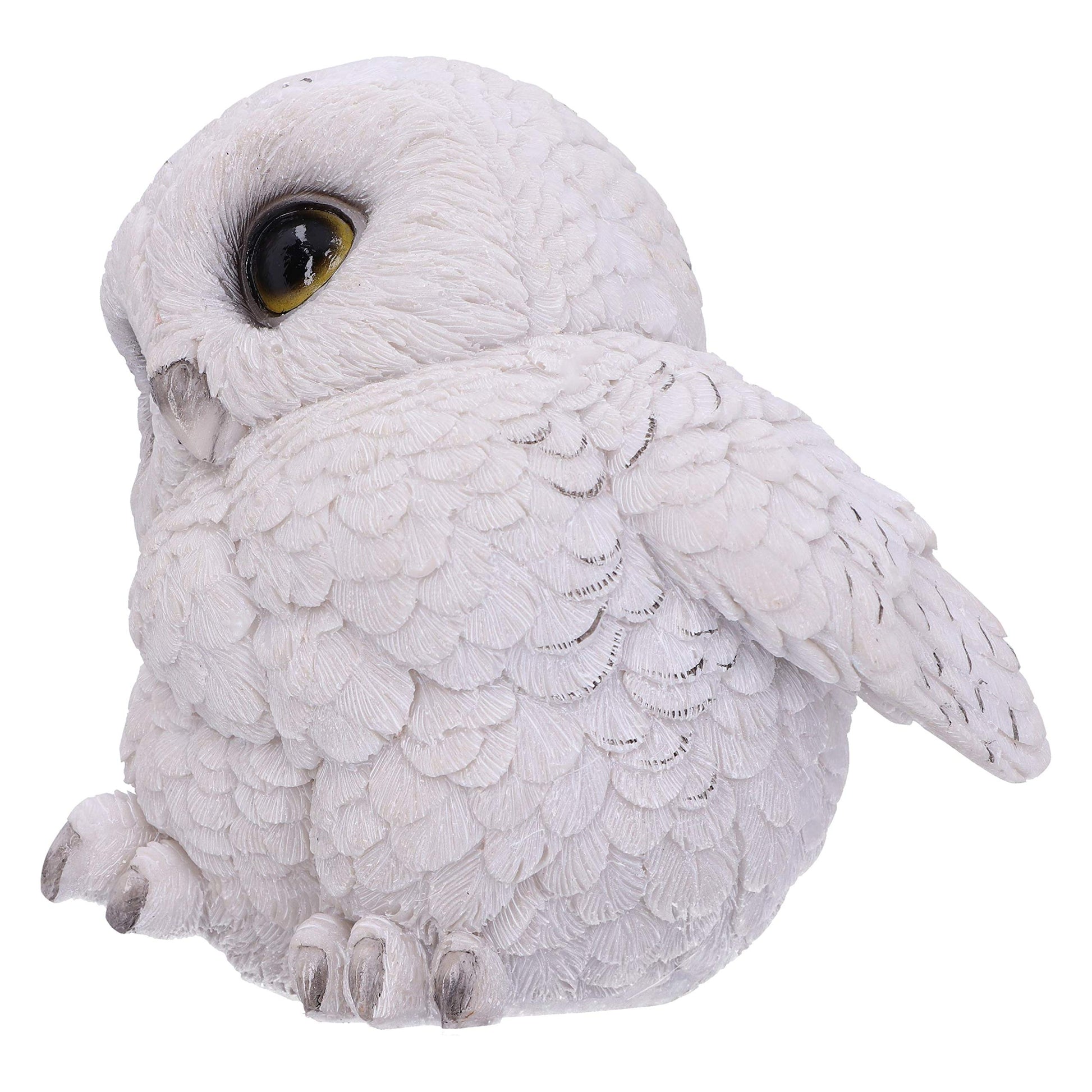 Feathers Cute Round Snowy Owl Figurine 12.5cm White Resin Statue 2