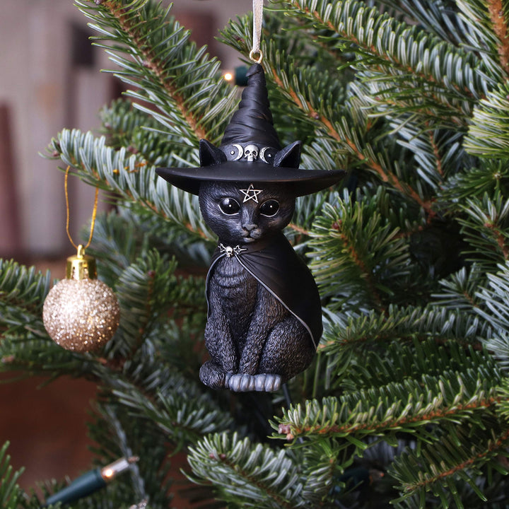 Purrah Black Witch Cat Hanging Decorative Ornament 11.5cm