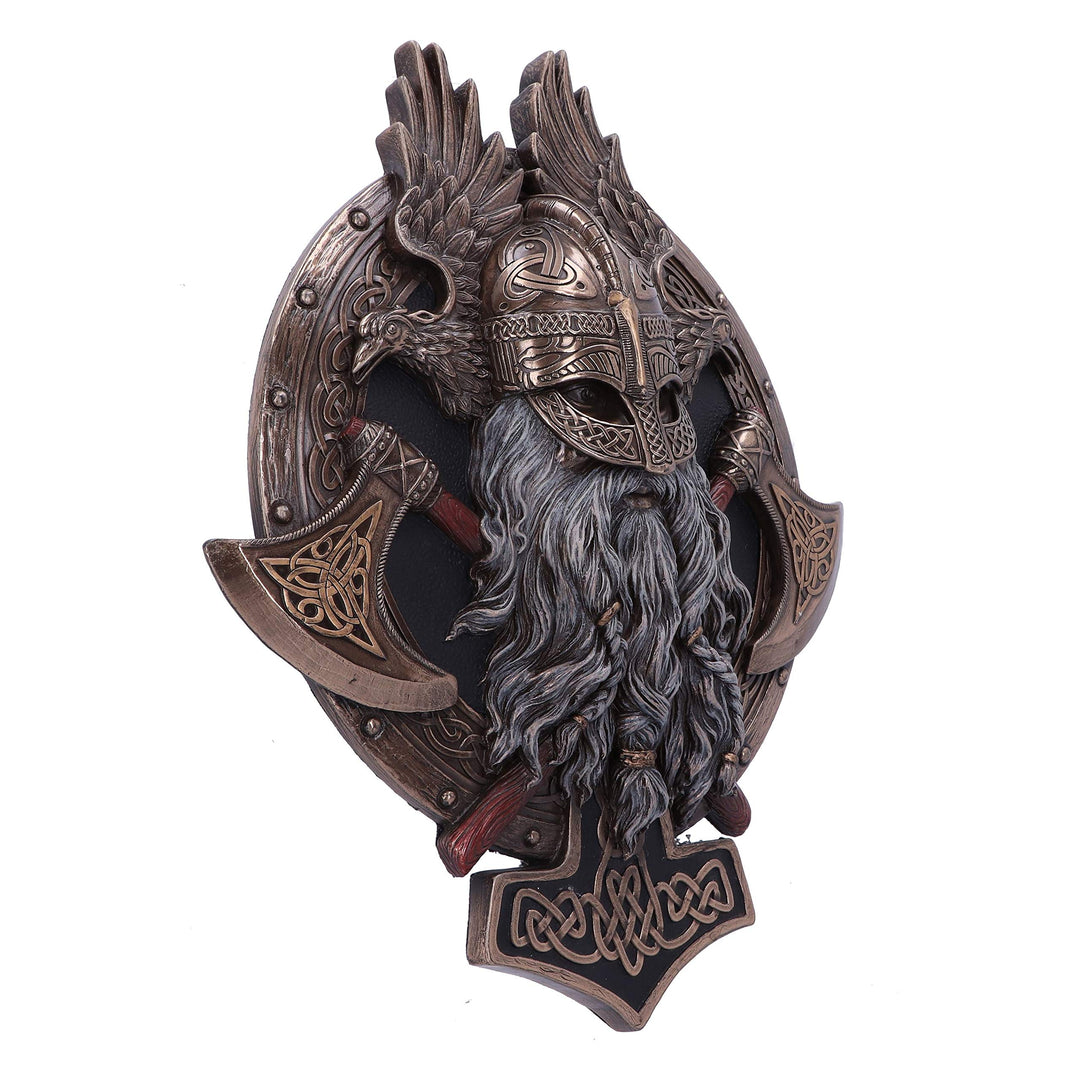 Bronze For Valhalla Viking Axe Hammer Raven Wall Plaque 27cm