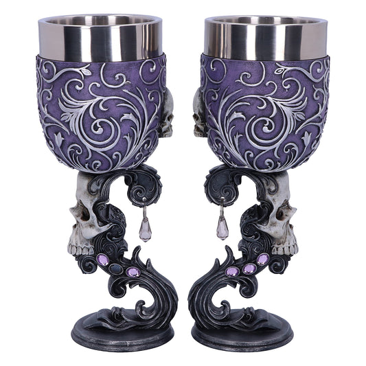 Deaths Desire Twin Skull Heart Set of Two Goblets 18.5cm 2 2