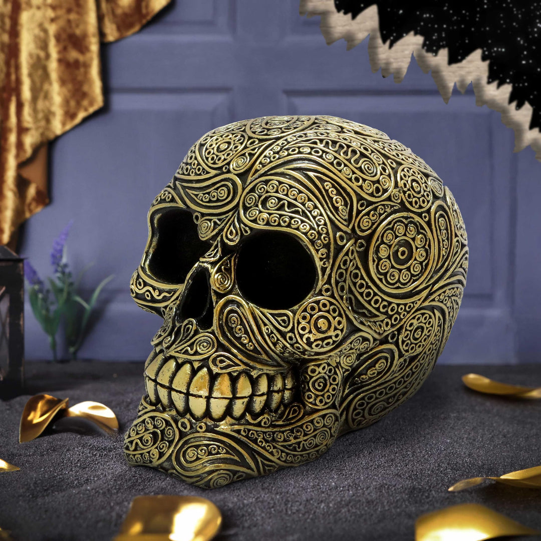 Paisley Black and Gold Skull Head 15cm