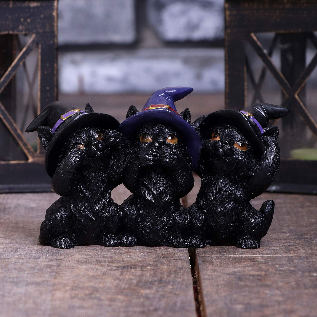 Three Wise Black Cats See No Hear Speak Evil Familiar Figurine 11.5cm