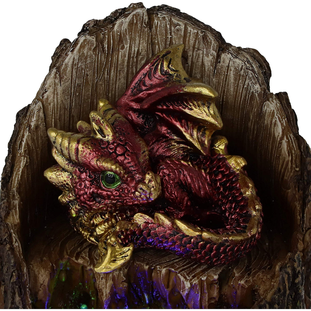 Arboreal Hatchling Red Dragon in Tree Trunk Light Up Figurine 10.8cm