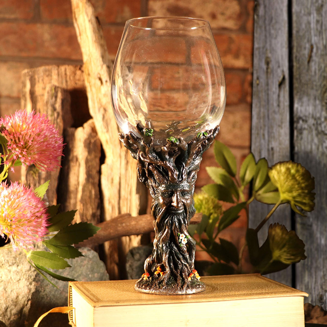 Bronze Forest Nectar Ancient Tree Spirit Green Man Goblet Wine Glass 23cm