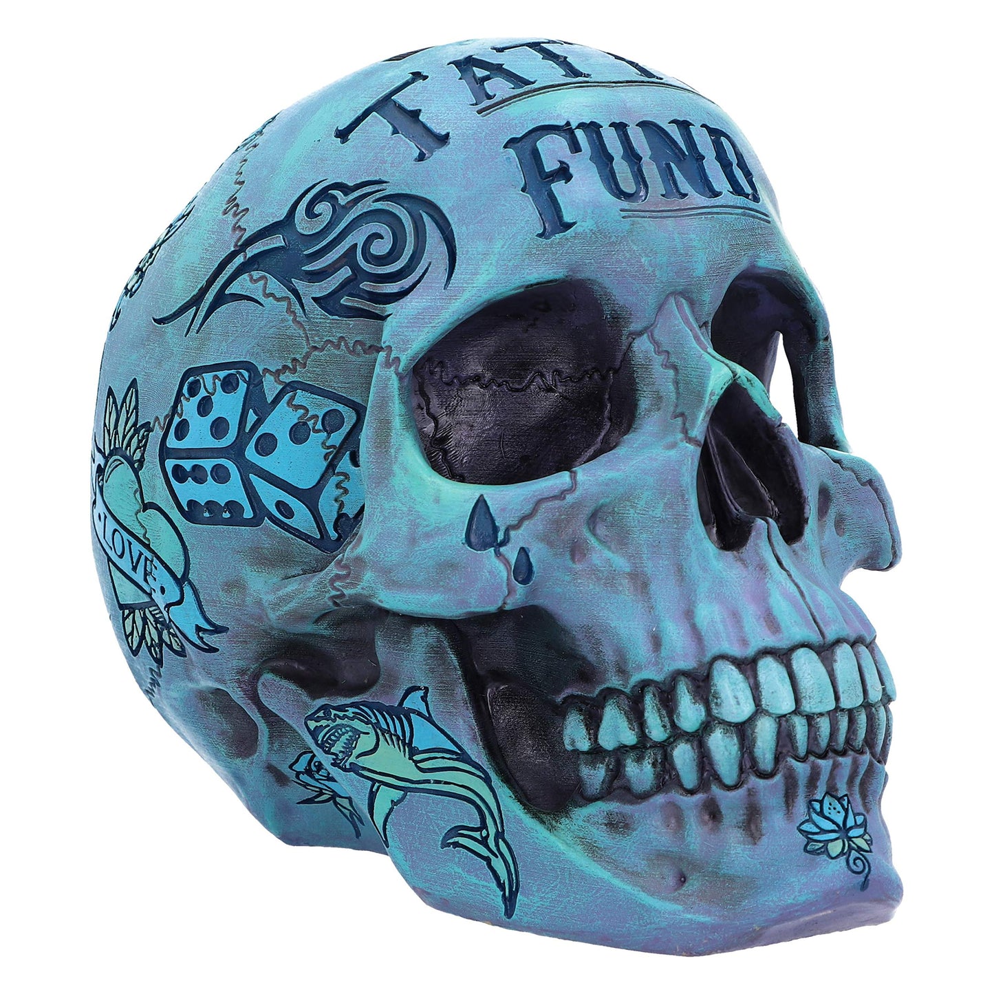 Aqua Blue Traditional Tribal Tattoo Fund Skull Money Box 4