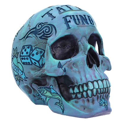 Aqua Blue Traditional Tribal Tattoo Fund Skull Money Box 4