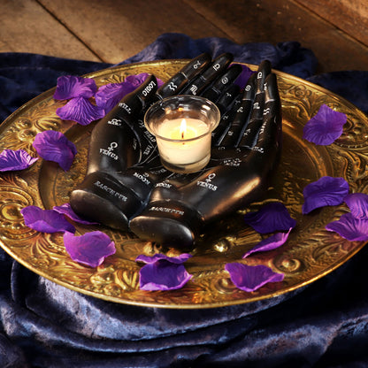 Palmists Guide Black Chiromancy Hands Candle Holder 22.3cm 7