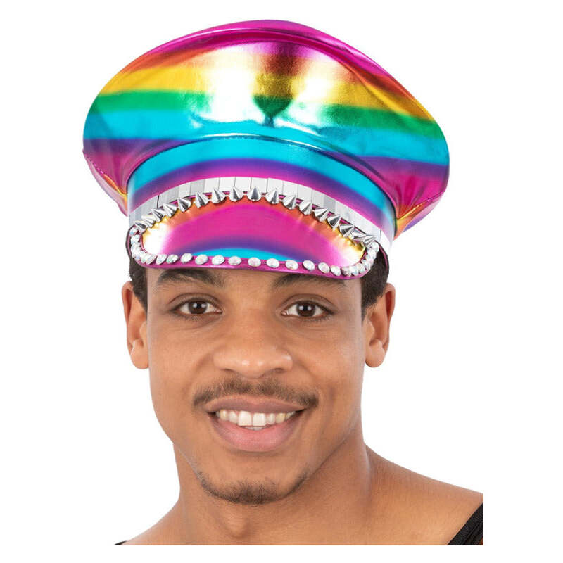 Metallic Studded Rainbow Captains Hat 1