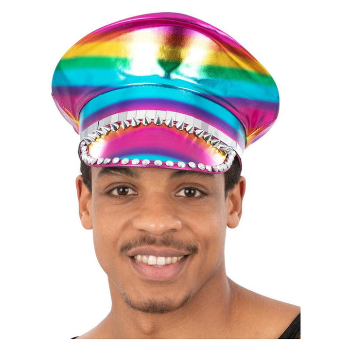 Metallic Studded Rainbow Captains Hat 1