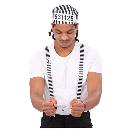 Striped Prisoner Kit Braces Hat Handcuffs 1