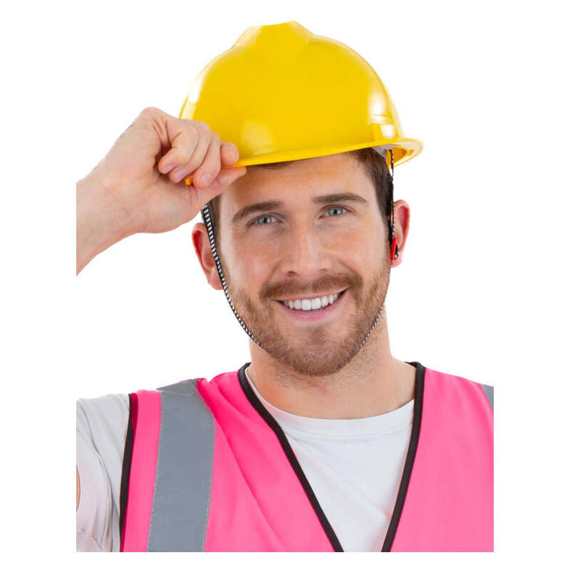 Construction Worker Yellow Builders Helmet Adjustable Strap 1