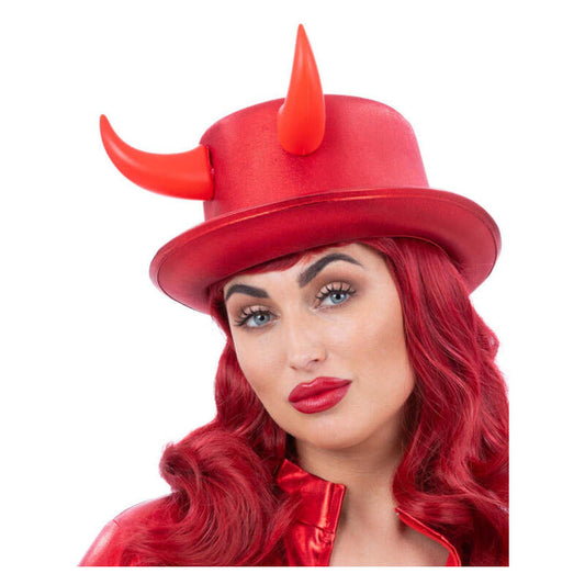 Red Devil Metallic Top Hat with Horns 1