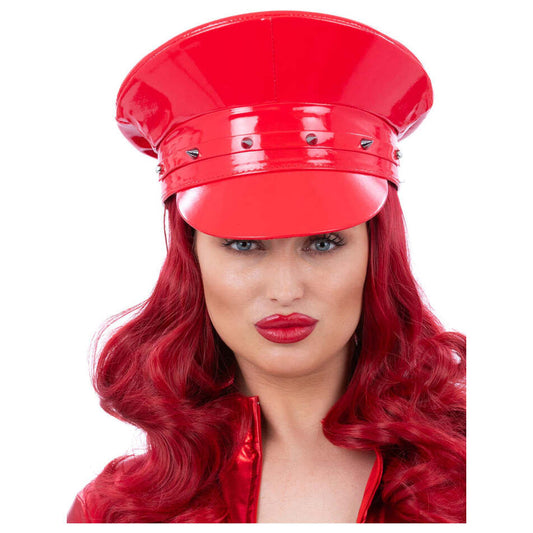 Red Wetlook Studded Captains Hat Adult Costume Accessory 1
