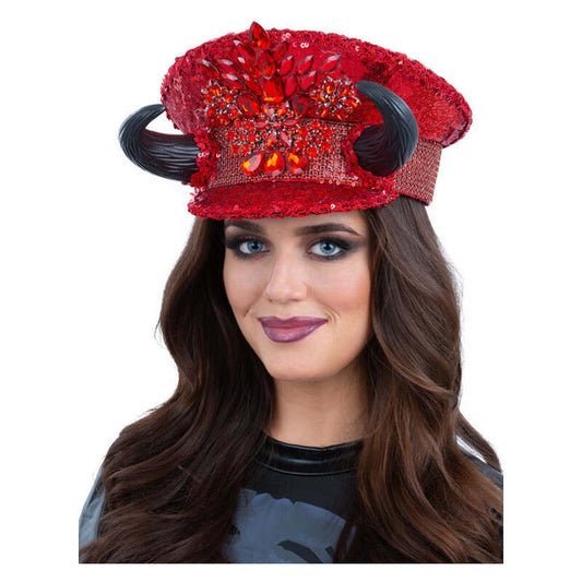 Devil Sequin Captains Hat with Horns 1