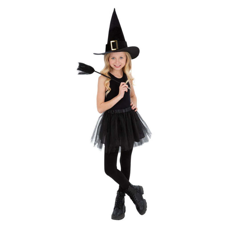 Kids Witch Kit Tutu Hat 50cm Broom 1