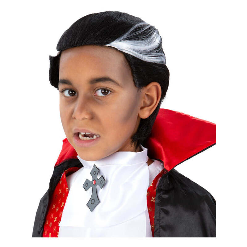 Boys Vampire Wig Black with White Streak 1