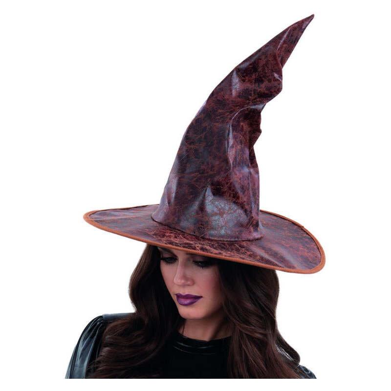 Distressed Mock Leather Wizard Hat Brown 1