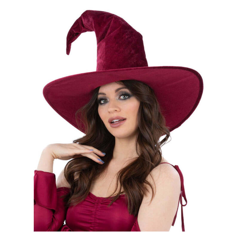 Burgundy Velour Witch Hat for Women 1