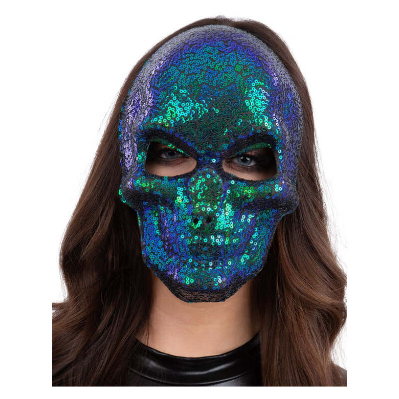 Sequin Skull Mask Two Tone Blue Green The Purge 1