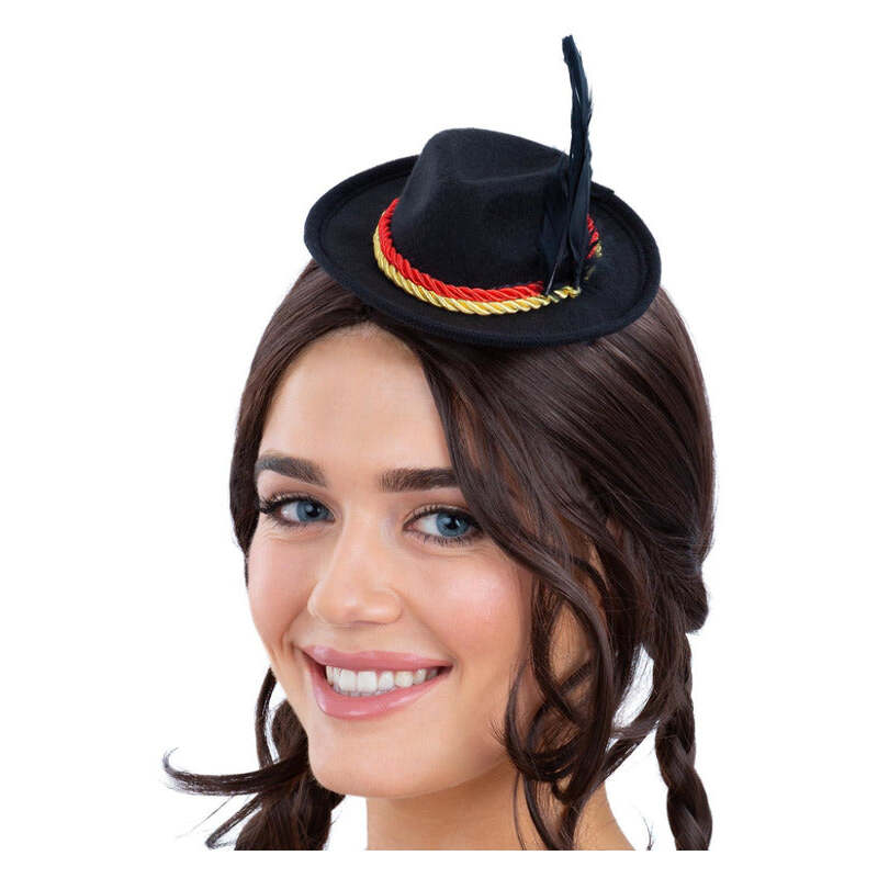 Mini Bavarian Trenker Hat Black with Hair Clips Oktoberfest 1