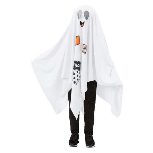 Boo Ghost Costume Kids Hooded Poncho with Internal Headband 1