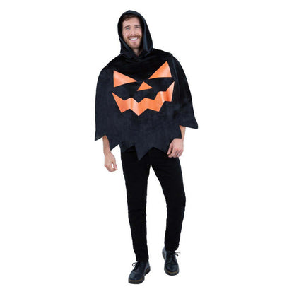 Pumpkin Poncho Adult Black with Orange Face 1