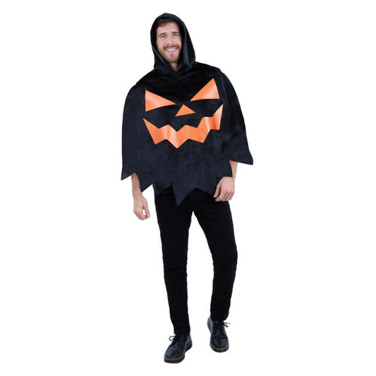 Pumpkin Poncho Adult Black with Orange Face 1