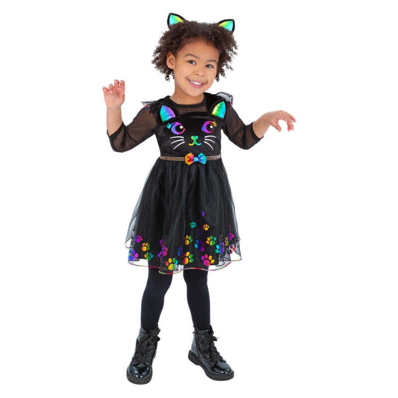 Rainbow Cat Costume Toddler Black Dress with Rainbow Face 1