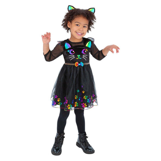 Rainbow Cat Costume Toddler Black Dress with Rainbow Face 1