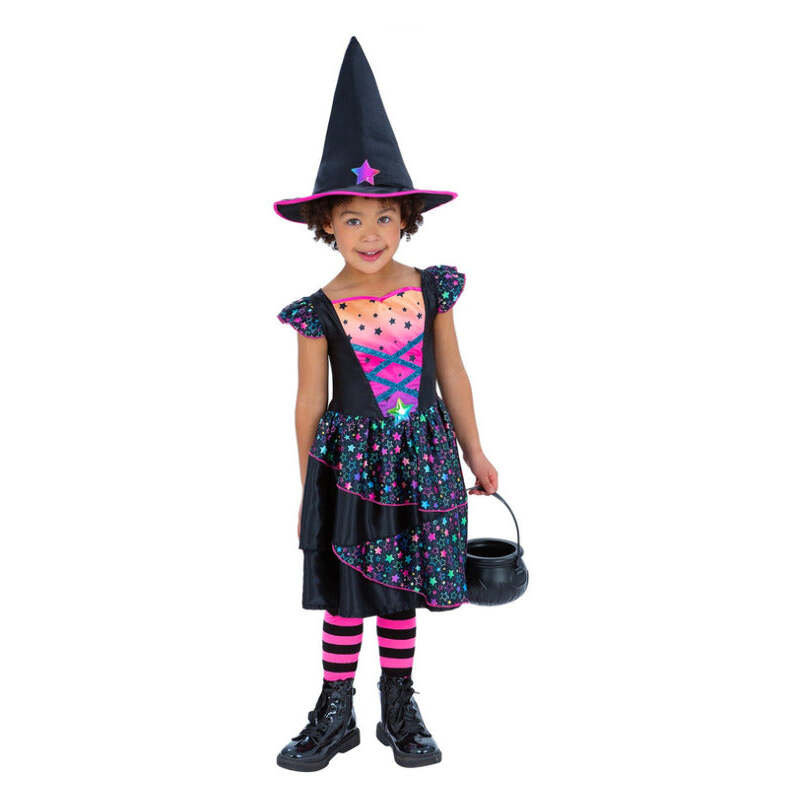 Neon Star Witch Girls Dress with Hat 1