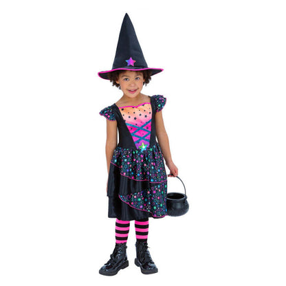 Neon Star Witch Girls Dress with Hat 1