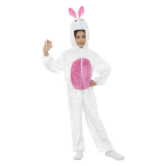 Bunny Costume Kids White Jumpsuit Hood with Pink Ears 1