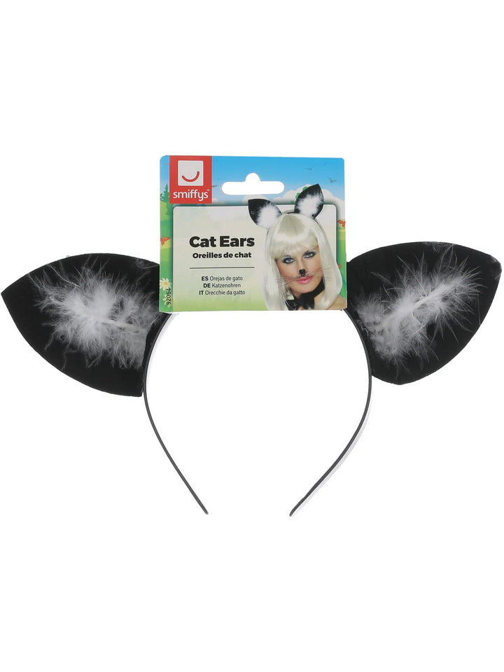 Cat Ears Black with Marabou Trim Headband Adult Costume Accessory